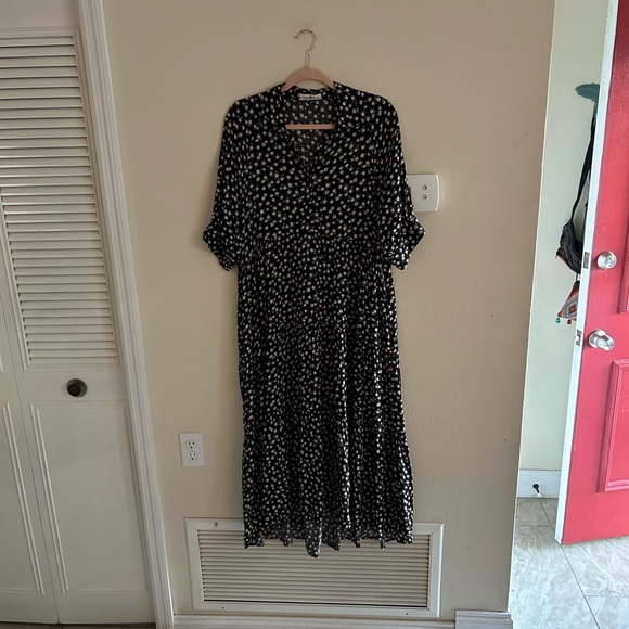 Natural Life Rebecca Boho black Floral Tiered shirt Midi maxi Dress Lβ - Picture 2 of 14